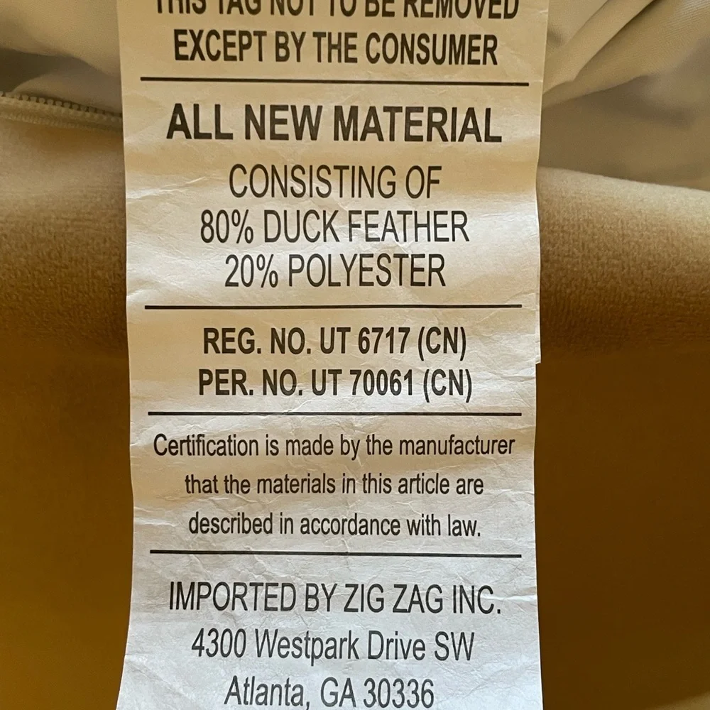 TGH ITALY Tan Velvet Suede Like Fabric Duck Feather Blend Soft Lux NWT new 20”